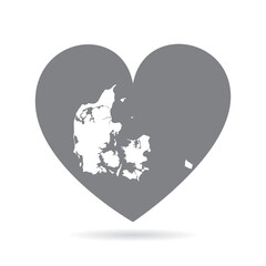Denmark country map inside a grey love heart. National pride