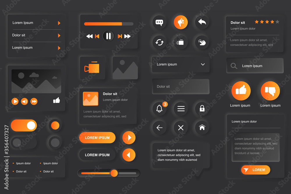 Wall mural user interface elements for video tube mobile app. live streaming service, multimedia content, video