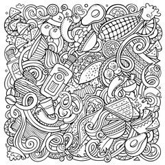 Mexican food hand drawn vector doodles illustration. Cuisine poster design.