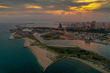 Fototapeta premium Capital of Angola, Luanda from above by the sunset