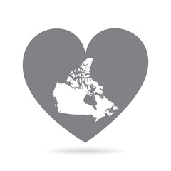 Canada country map inside a grey love heart. National pride