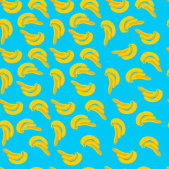 Bananas seamless pattern on a blue background
