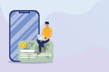 shopping online ecommerce with man using laptop with credit card and smartphone