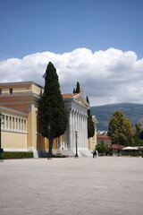 Photo from Athens national gardens and public Zappeion hall with beautiful Jacaranda trees in blossom, Athens centre, Attica, Greece