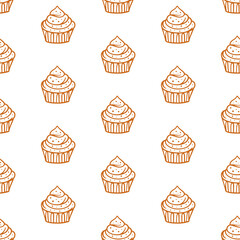 Cupcakes seamless pattern with baked goods