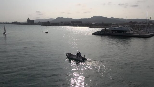 Aerial Port de Mataro drone Barcelona noon summer sea