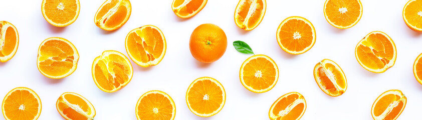 High vitamin C, Juicy and sweet. Fresh orange fruit on white.