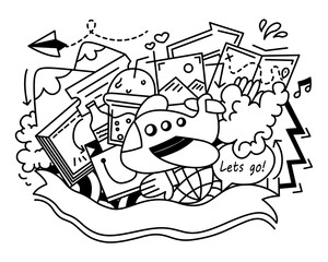Happy Traveling Doodle Illustration