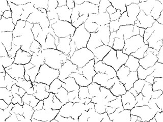 Cracked ground texture, outlined cracks silhouettes isolated on white