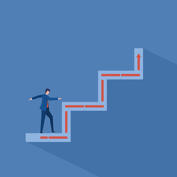 A business executive climbing up the steps of upward growth