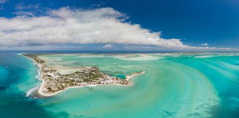 Panoramic aerial shot of Christmas Island and lagoon in Kiribati © Lightning Strike Pro