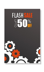 Flash sale banner template vector design with flat gears theme.