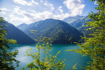 Naklejka na ściany i meble beautiful blue lake high in the mountains