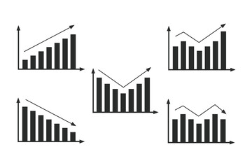 Bar charts are arranged with an arrow axis. Grow the business concept of graphics