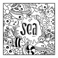Sea Fish Set Doodle Illustration