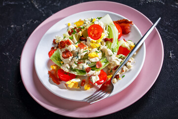 iceberg wedge salad on plates, top view