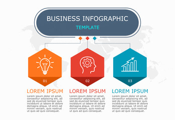 Business infographic Vector with 3 steps.Used for presentation,information,education,connection,marketing, project,strategy,technology,learn,brainstorm,creative,growth,abstract,idea,text,numbers,work.