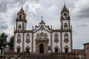 View at the front facade at the Church of Mercy, Igreja da Misericordia, baroque style monument