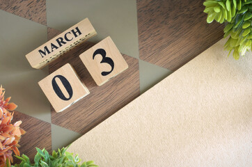 March 3, Number cube design in natural concept.