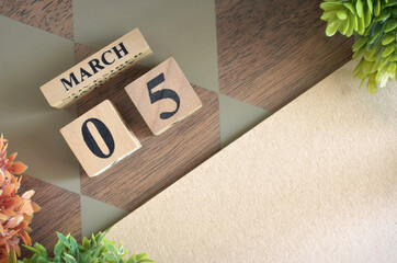 March 5, Number cube design in natural concept.