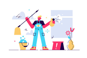 Cleaning vector illustration. Flat tiny dust 