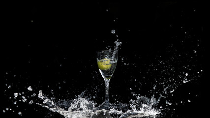 big splash of water into wine glass