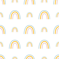 Rainbow seamless pattern Hand drawn cute kids nursery rainbow repeat background Pastel colours illustration