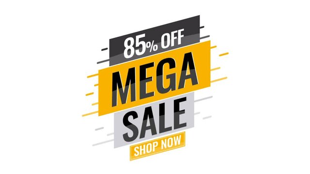 Ad banner Mega sale discount Up to 85% off motion graphic on transparent background.