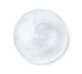 Sample of transparent cosmetic gel on light background, top view