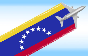 Naklejka premium 3d illustration of a background Venezuela travel concept. flag with plane
