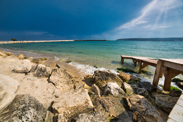 Dramatic sunset and clouds on the beach in Varna, Bulgaria