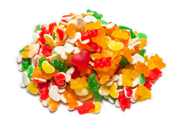 Assorted gummy candies. Top view. Jelly  sweets.