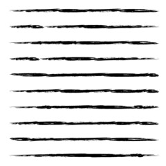 Brush Stroke Collection . Grunge lines . Vector stripes . Distressed Black dividers . set of dirty Textured shape .scratches for your design.