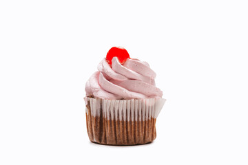 Tasty cupcake isolated on white.