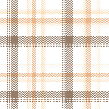 Plaid Pattern Vector In Brown, Orange, Beige. Textured Windowpane Herringbone Tartan Graphic For Flannel Shirt, Skirt, Jacket, Bag, Or Other Modern Textile Print.