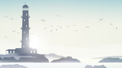 Sea coast landscape with lighthouse.  © NMacTavish