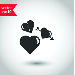 Heart vector icon. Love heart flat sign design. Valentines day heart icon. Add or delete remove heart icon. EPS 10 flat symbol pictogram