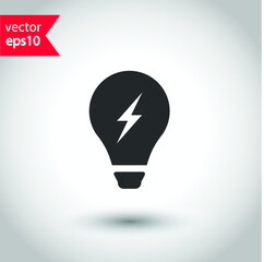Bulb vector icon. Lamp vector icon. Idea icon. Light icon. Studio background. EPS 10 vector flat sign design. Bulb symbol pictogram