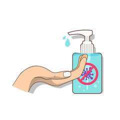 Hand sanitizer gel with human hand vector illustration