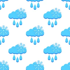 Foto auf Glas Seamless Weather Pattern With Cloud, Raindrop And  Snowflake / Ice Crystal /Frost Snow © c_bell