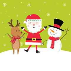 Cute Christmas character sets with Santa, Reindeer and snowman