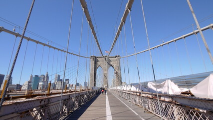 Fototapeta na wymiar Brooklyn bridge ,wide range low angle with good weather