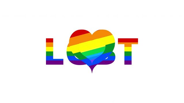 Animation of LGBT text with heart flying in the scene. Apt for LGBTQ /pride videos or blogs.