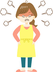 Furious young woman in yellow apron