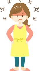 Angry young woman in yellow apron