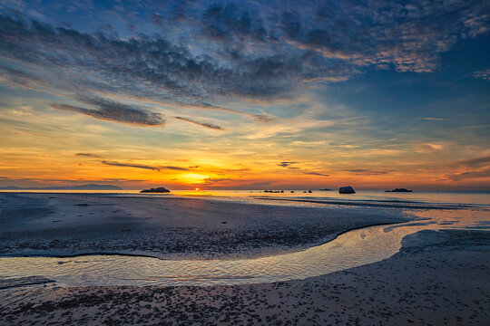 Beautiful sunrise shot from beach of Kuantan in Pahang, Malaysia.