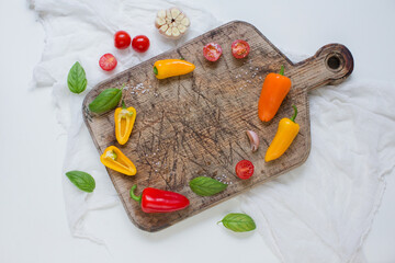 Vegetables frame, wooden cutting board