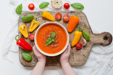 Fototapeta na wymiar Vegetable vegan red tomato soup
