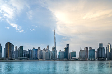 Fototapeta na wymiar Amazing view of Dubai skyline from Business Bay Canal