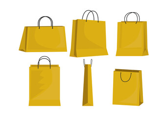 Realistic yellow paper shopping bag set